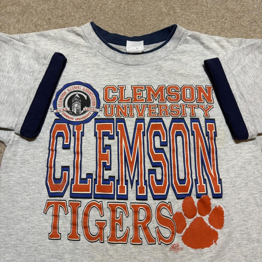 Vtg Clemson Tigers‎ Shirt Mens Medium Gray NCAA Football Final Play 90s Two Tone